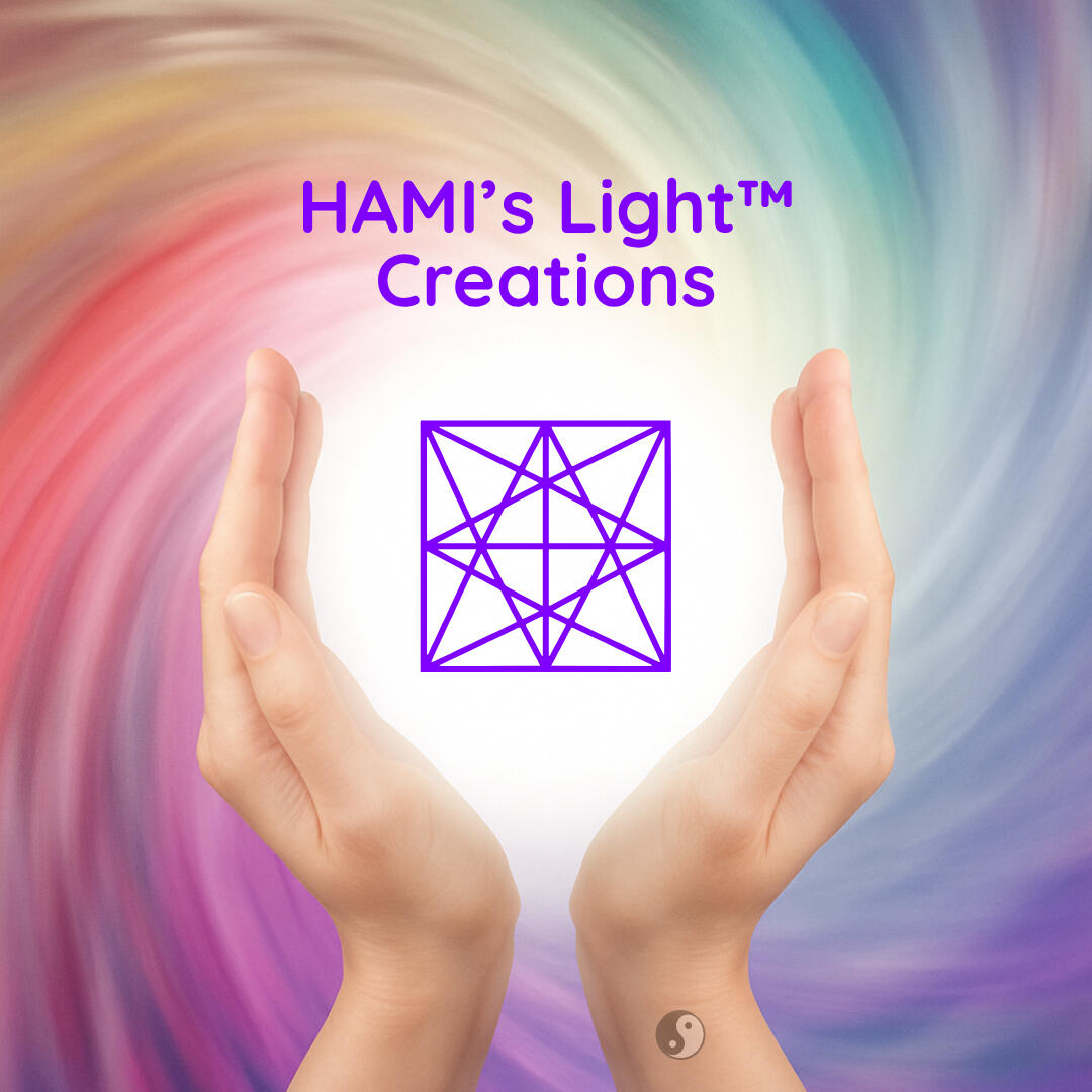 HAMI's Light™ Creations Hands holding the HAMI's Light™ sigil in soft radiant light